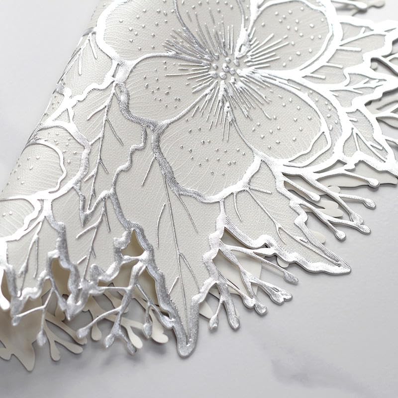 Image of Dakshya Industries Set of 2 PVC Waterproof Round Table Placemats (38x38 cm) | Floral Lace Design Dining Table Mats | Heat Resistant, Washable & Anti-Slip | Elegant Kitchen Table Mats (Silver)