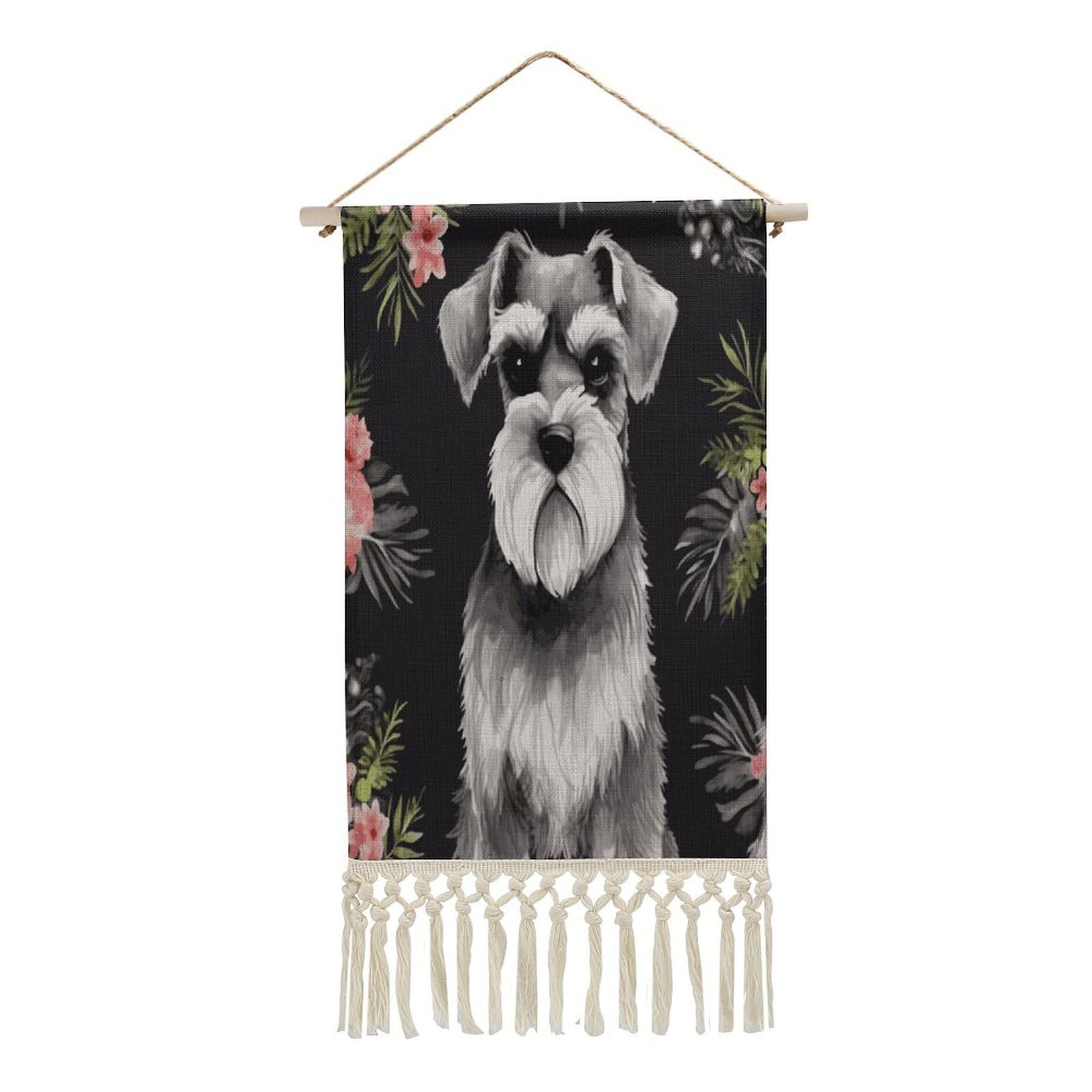 FekiLoot Schnauzer Wall Art Print Decor Art Tapestry with Tassel Cotton Linen Hanging Poster Vintage Aesthetic Wall Art Poster Rustic Wall Art Decor for Home Bedroom Living Room Office