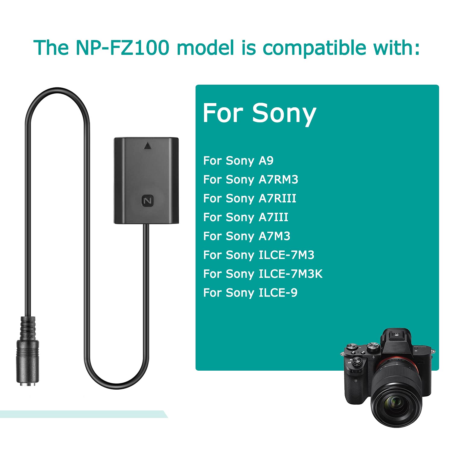 AC-FZ100 USB-Kabel + NP-FZ100 FZ100 VG-C3EM Dummy-Batterie + QC 3.0 Adapter für Sony Alpha A9 A7RM3 A7RIII a7iii A7M3 ILCE-9