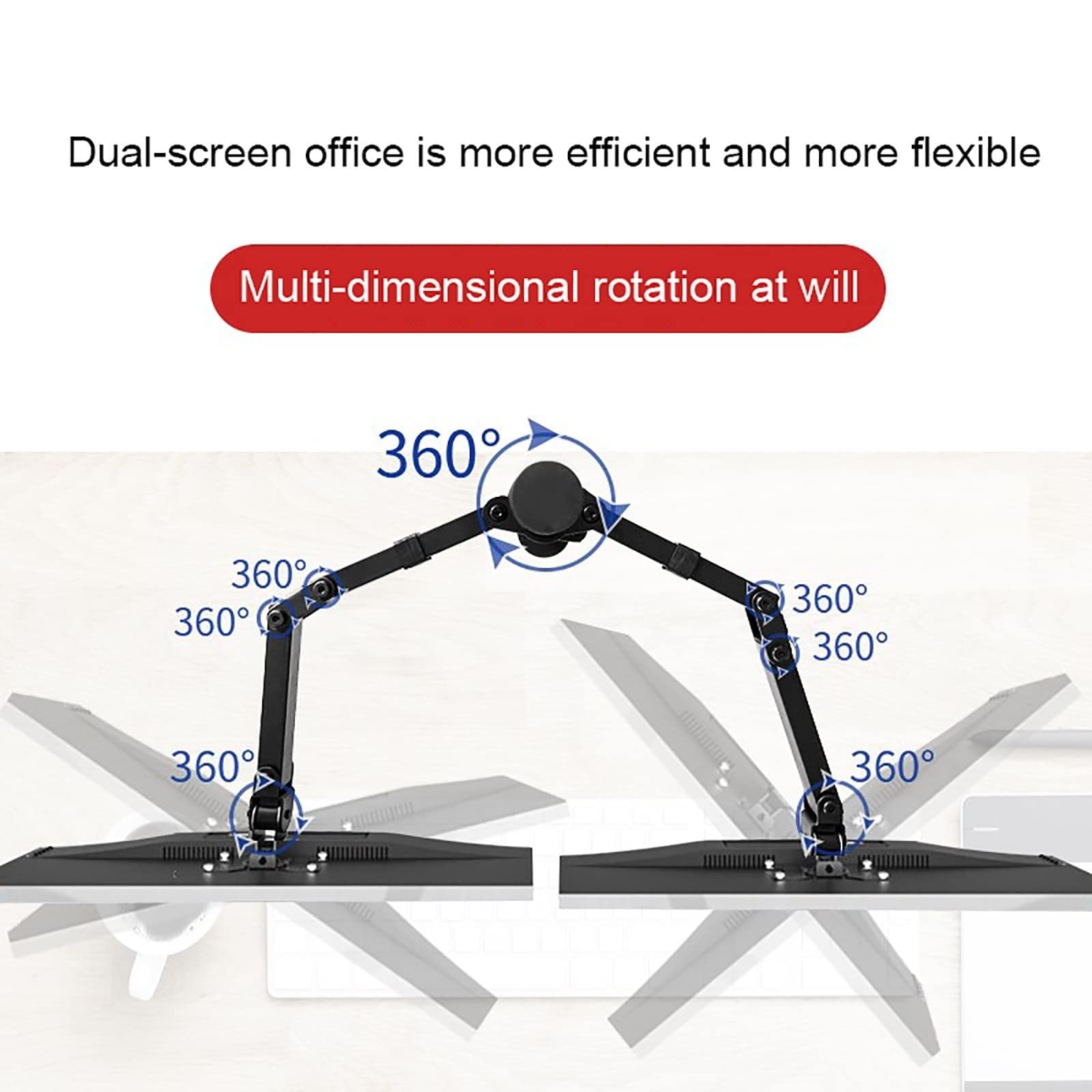 HYJYGM Tabella Top TV Stand, Supporto a Doppio Monitor, Bracci Completamente Regolabili per impieghi, Contiene 2 schermi, misurano Uno Schermo Piatto da 10-27 Pollici, Max Vesa 100x100mm (Nero)