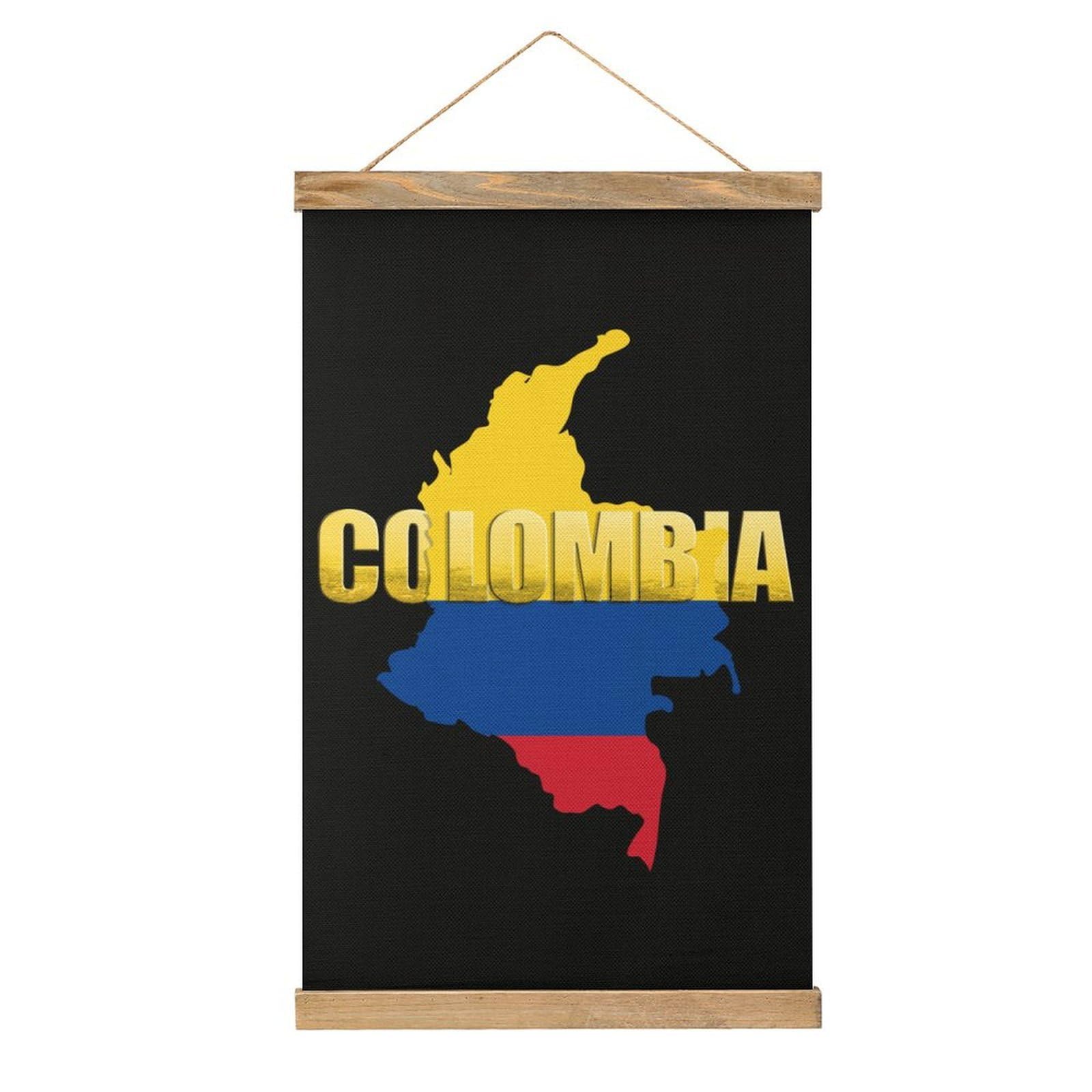 CGSBNGHA Colombia Flag Map Wall Art Prints Linen Hanging Painting Scroll Paintings Pictures Decor for Home