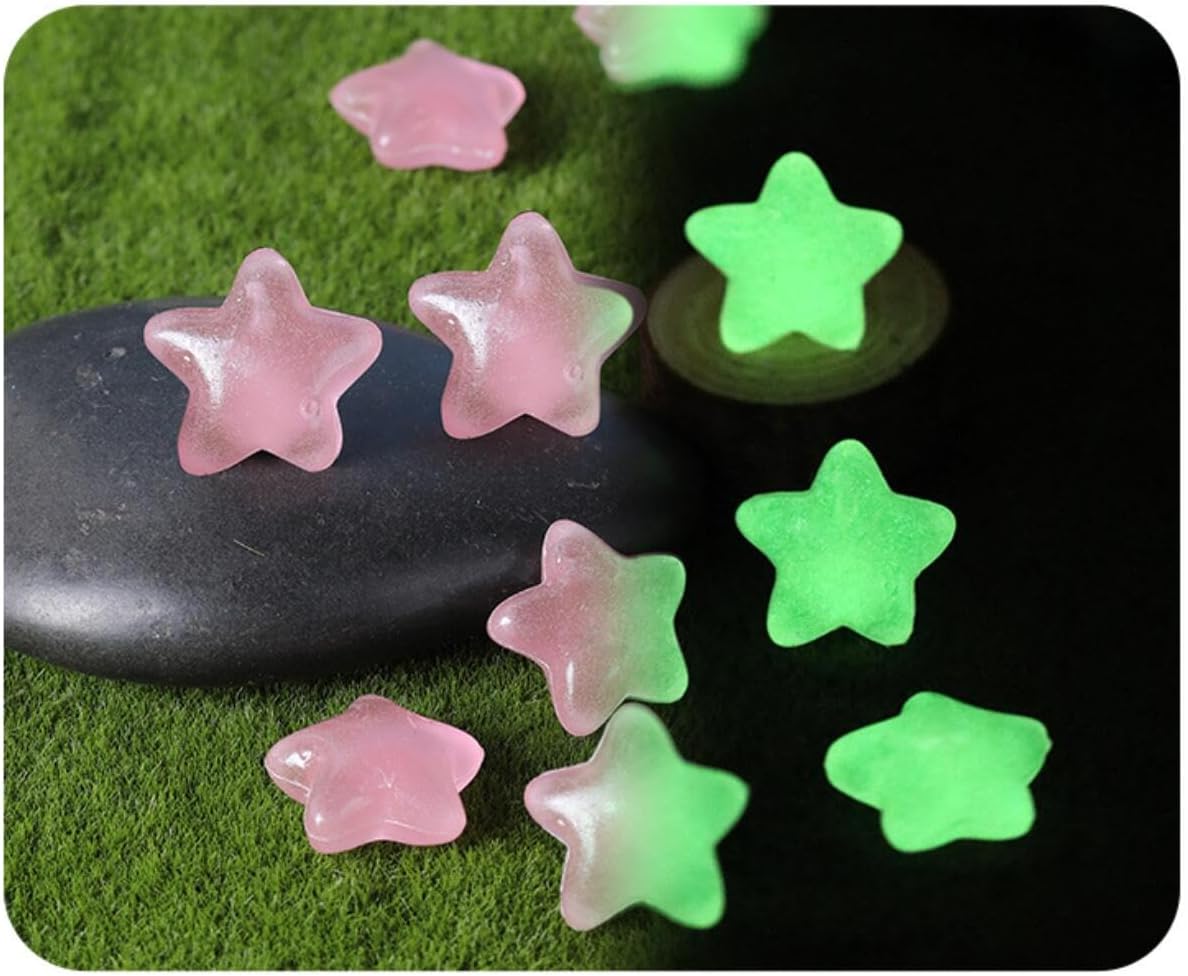 BeLongsYou Luminous Stones Star Shape Colorful Cobblestones, Glowing Pebbles Stones Glow in The Dark for Garden Walkways Decoration Aquarium,Pink,650pcs