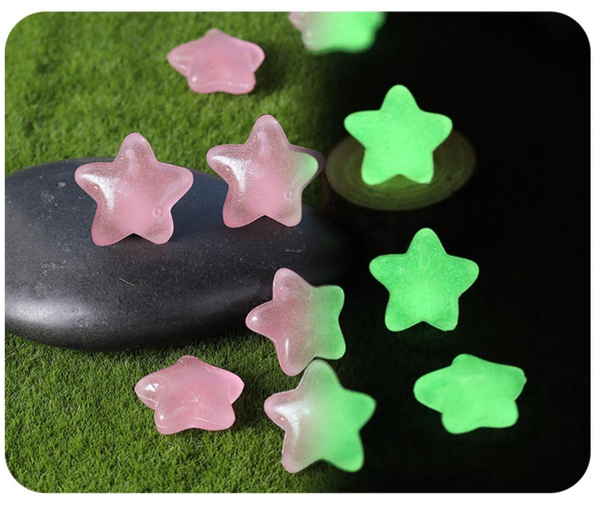 BeLongsYou Luminous Stones Star Shape Colorful Cobblestones, Glowing Pebbles Stones Glow in The Dark for Garden Walkways Decoration Aquarium,Pink,100pcs