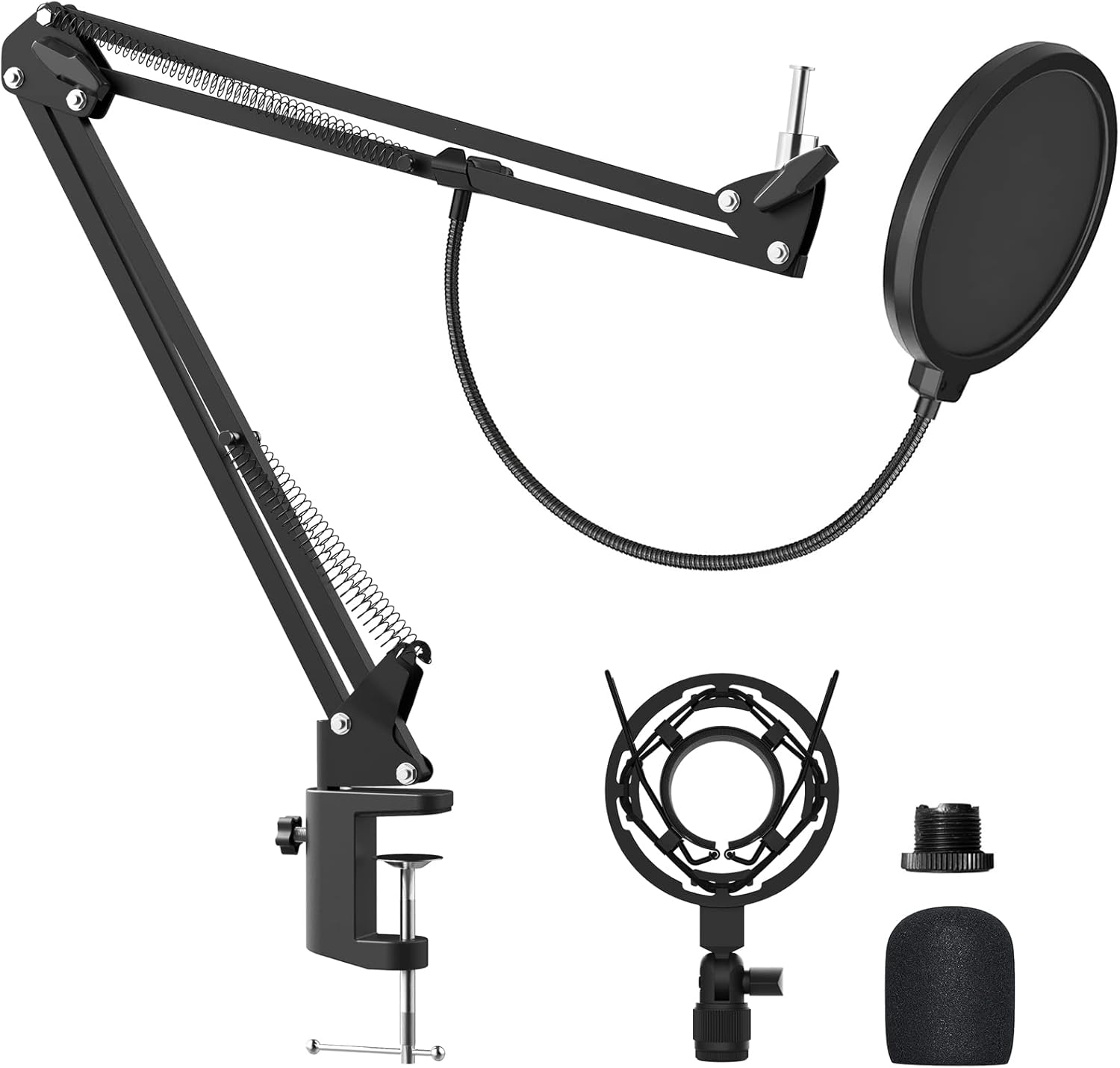 Microphone Boom Arm Desk Mount, Mic Stand with Windscreen