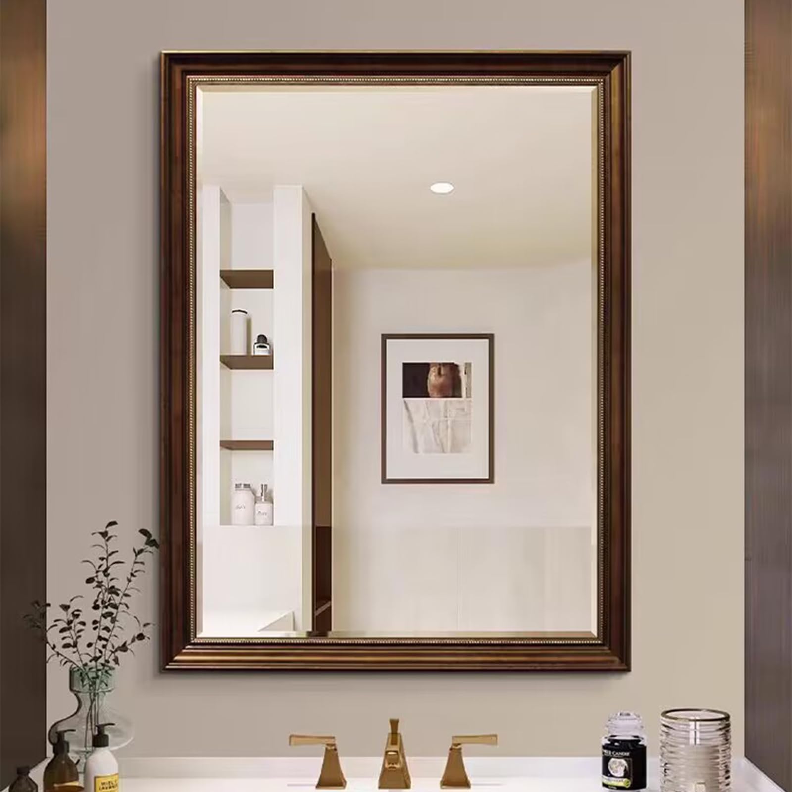 Amazon.co.jp: 洗面所 浴室鏡 ウォールミラー おしゃれ 木フレーム