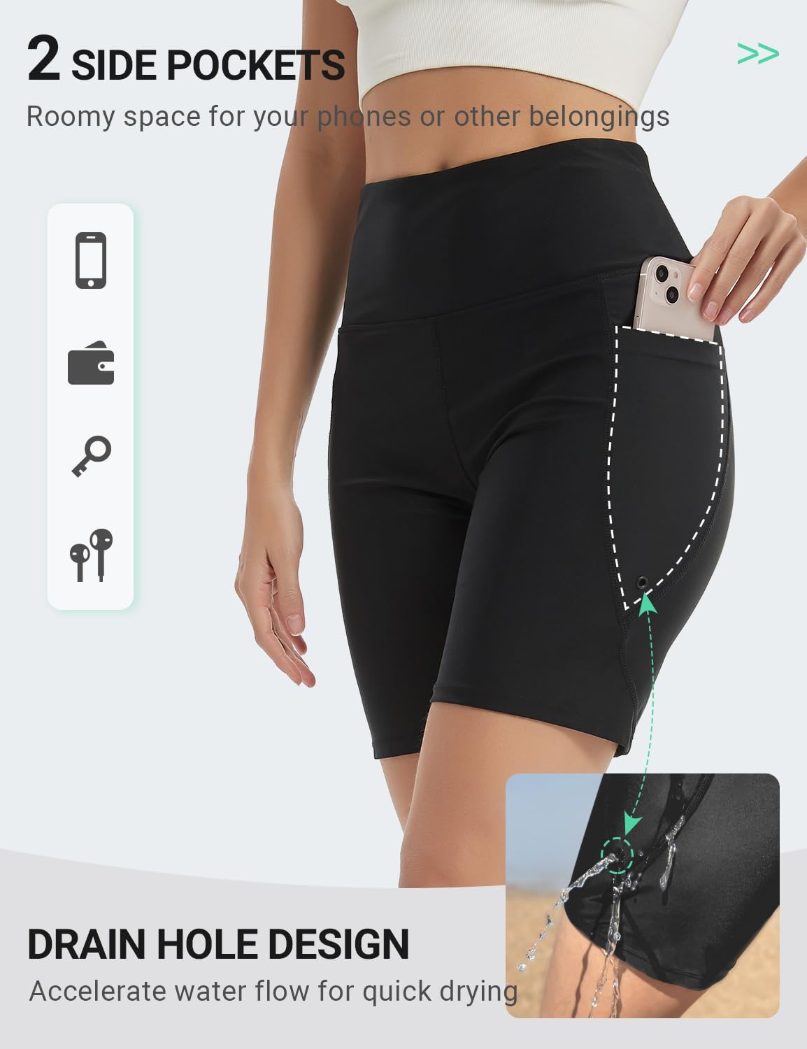 BVVU Women's 7" High Waisted Swim Shorts Tummy Control Swimsuit Bottoms Board Shorts for Women with Liner UPF50+ - Image 3