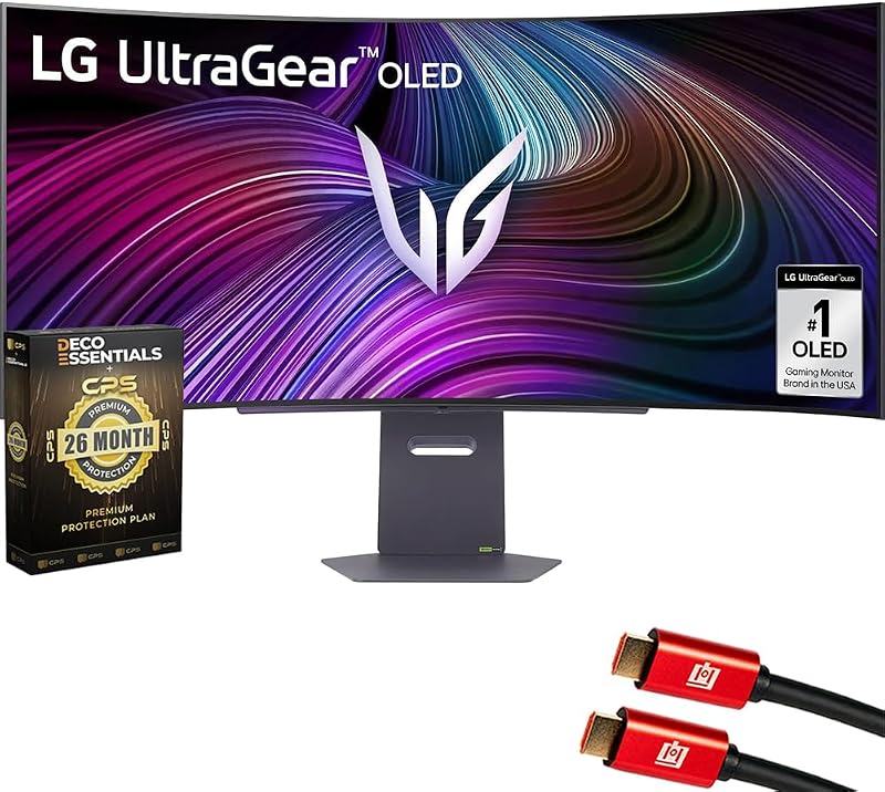 45 inch Ultragear OLED WQHD 240Hz 800R Curved Gaming Monitor with webOS 45GX90SA-B Bundle with Deco Essentials Exclusive 26 Months CPS Enhanced Protection Pack and 2X Deco Gear 6FT 4K HDMI Cable
