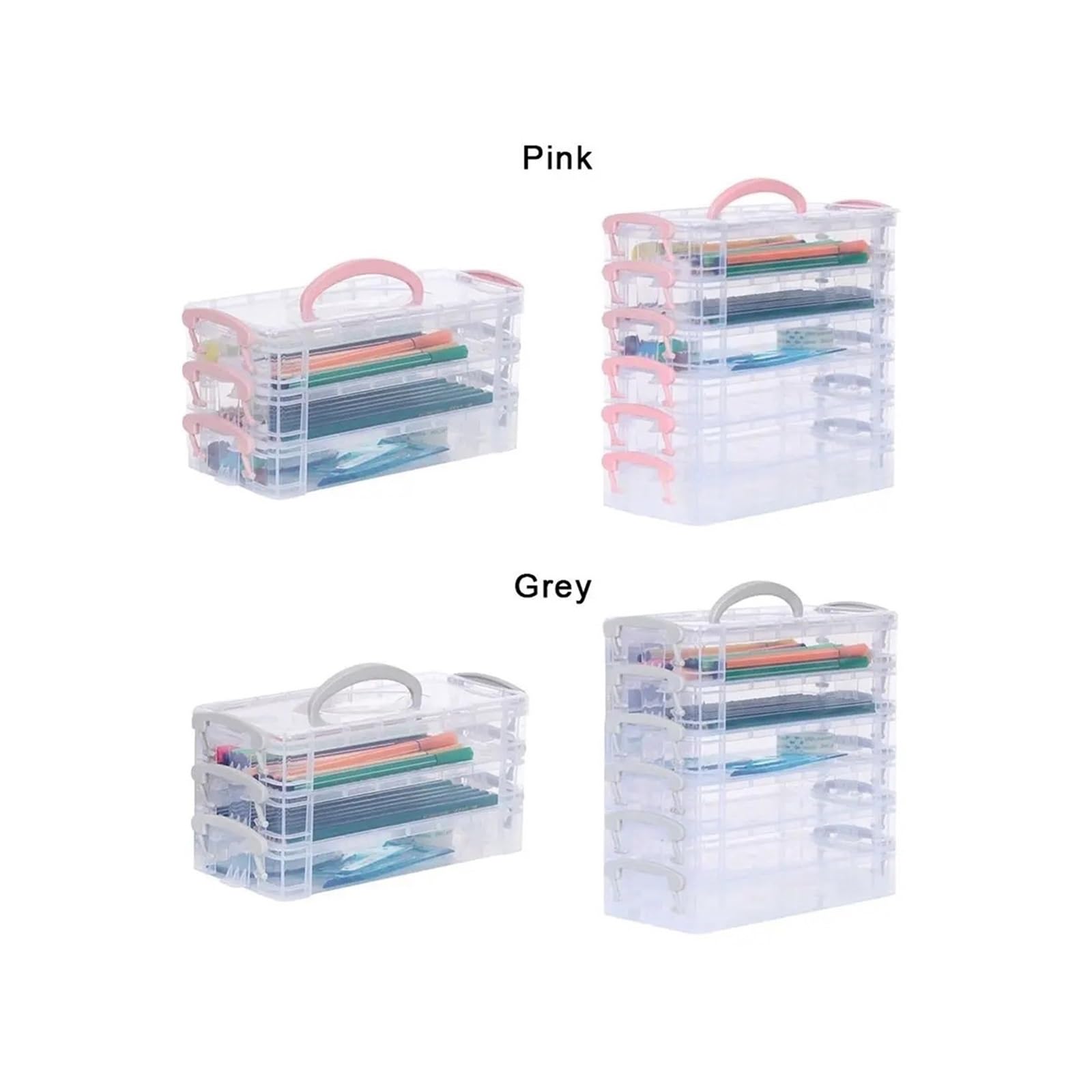 Aufbewahrungsbox für Markierungsstifte 3/6-schicht Pinsel Box Tragbare Abnehmbare Farbe Stift Lagerung Box Multi-funktion Aquarell Schreibwaren Veranstalter Student für Büro(Pink,Large)