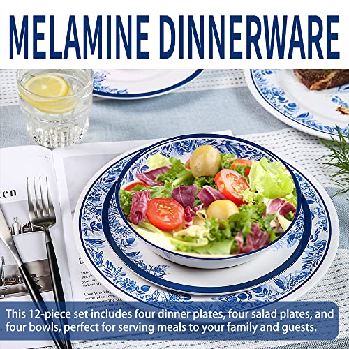 Lechoo Melamine Dinnerware Sets-12Pcs Floral Dinnerware Set Service For 4,Dishwasher Safe thumb #4