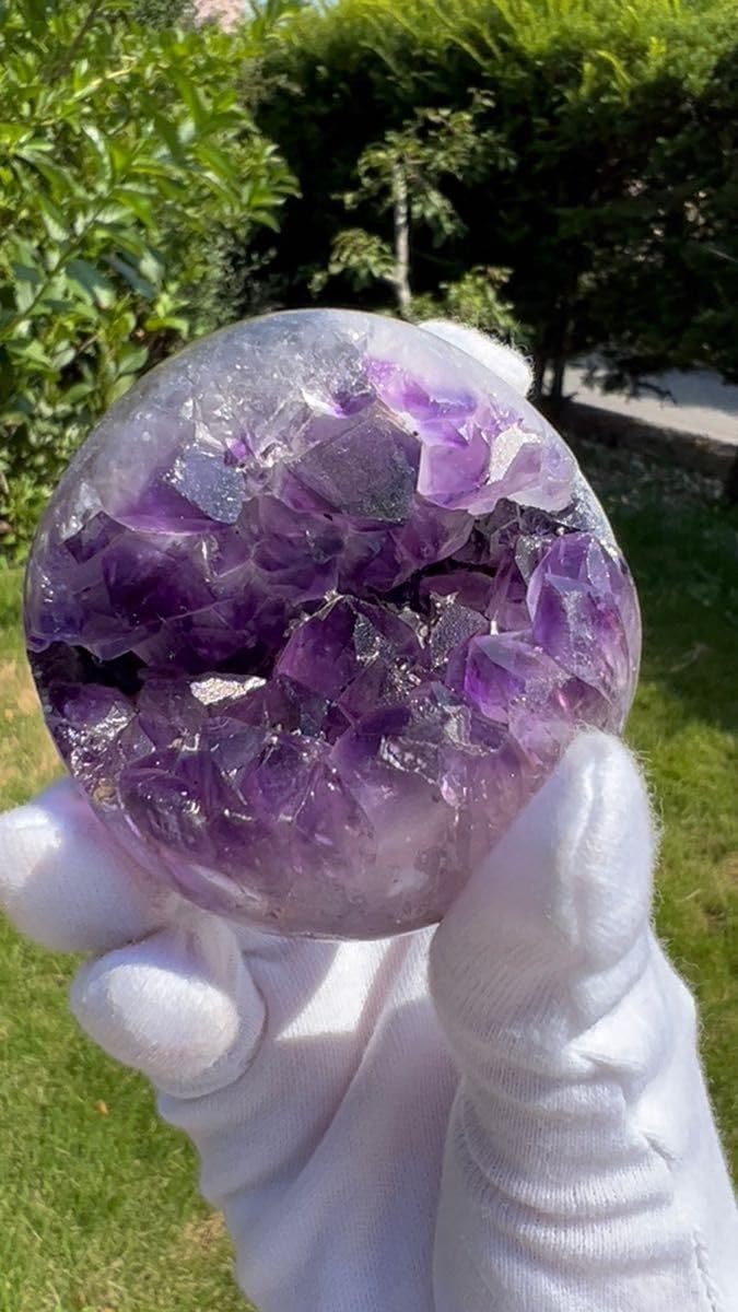 256 アメジストクラスター　丸玉（開口笑）サイズ68mm 256 アメジストクラスター丸玉（開口笑）サイズ68mm