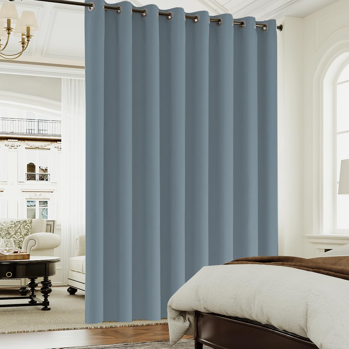 Turquoize Privacy Room Divider Fabric Curtain Screen Partitions Insulated Extra Wide Blackout Blinds for Patio, Sliding Door (Stone Blue, 100 inch-8.3 ft)-image-49