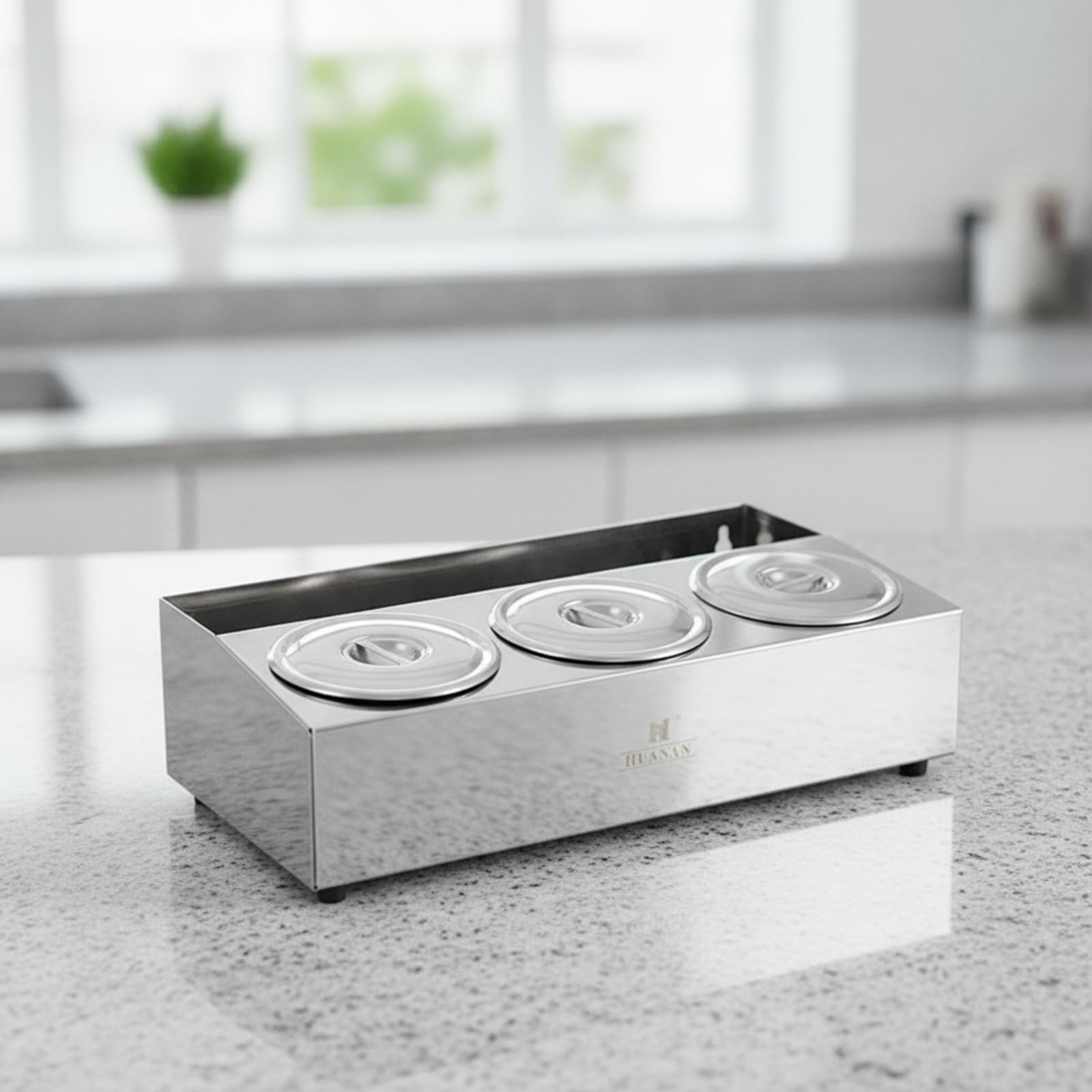 Boîte à Condiments En Acier Inoxydable Amovible Boîte à Condiments avec Couvercles Multifonction Porte-Épices avec Couvercles pour Traiteurs, Single Row A