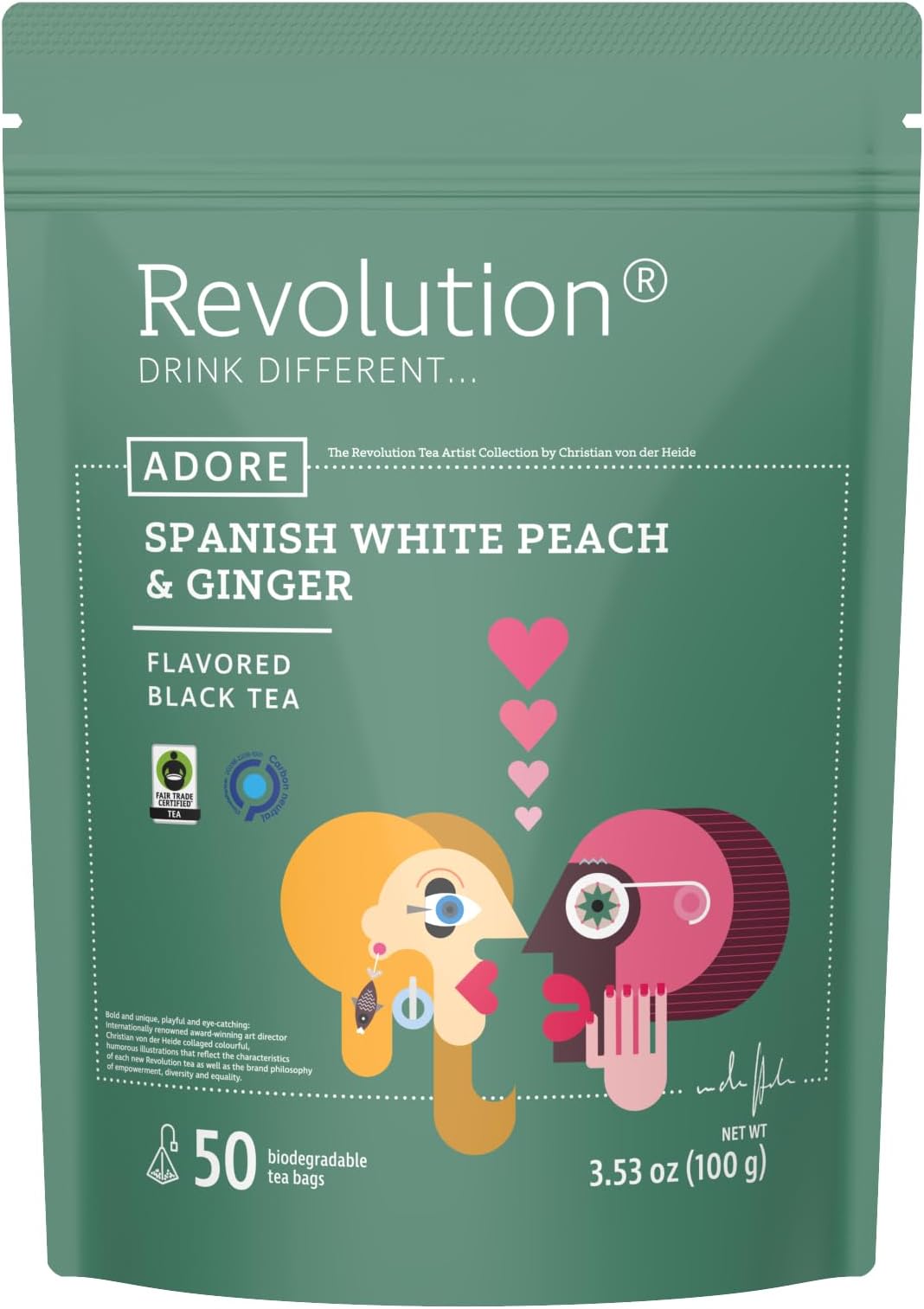 TEA® Sweet Ginger Peach Black Tea [THE ORIGINAL] – Spanish White Peach & Ginger – Premium Full Leaf Tea – Biodegradable Infuser Tea Bags – Flavored Black Tea – 50 Bags