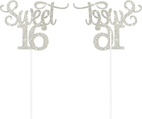 Miniatura 8 de Gexolenu 1 decoración para cupcakes Sweet 16, purpurina negra de doble cara Happy Sweet 16 para tartas, decoración de pastel de 16 años, suministros
