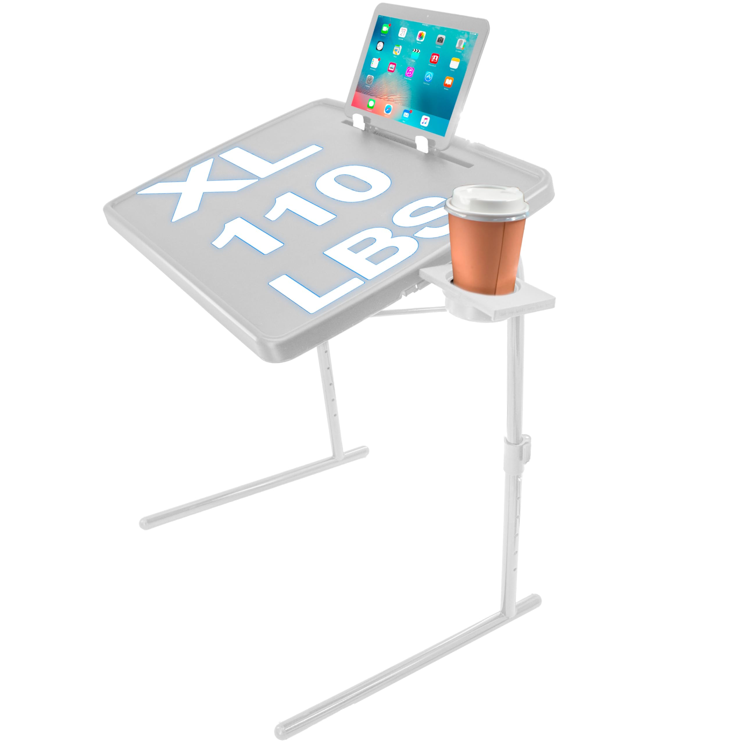 5 STAR SUPER DEALS XL Adjustable TV Tray Table - Folding, Portable, & Sturdy w/Rotating Cup Holder & Tablet Book Stand - Tray Table for Laptop, Eating
