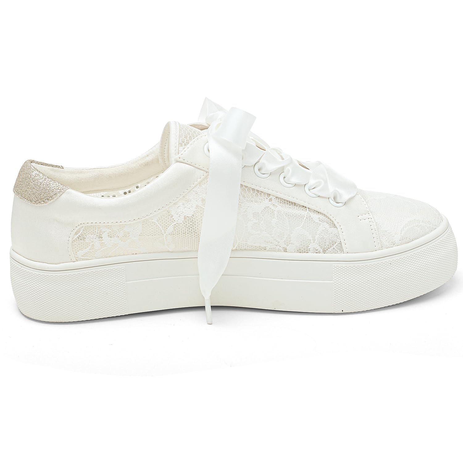 Elivandon 9993 Chaussures de Mariage Dentelle Sneakers de Mariée Plateforme 3,7cm Chaussures de Tennis Mariée Strass Étincelants Sneakers Nuptiales