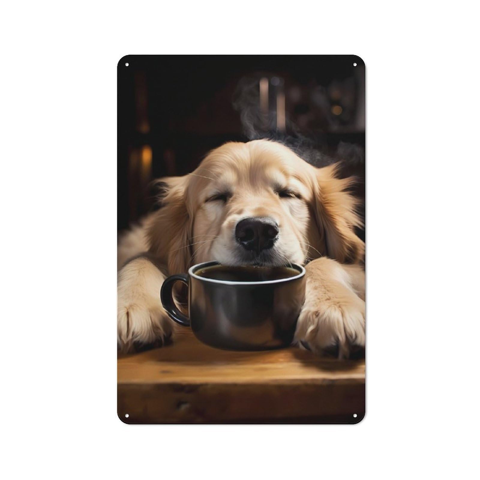 Junmoney Golden Retriever Coffee For Garden Room Or Summerhouse, Retro Metal Sign 30X20cm, For Metal Sign Collectors, For Vintage Wall Decor Fans