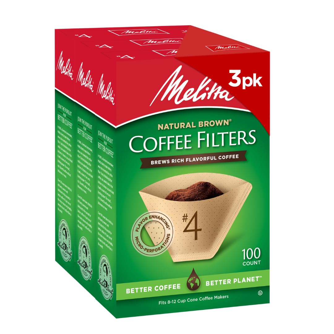 Melitta 4 Cone Coffee Filters Natural Brown 100 Count Pack Of 3 300 Total Filters - Fits all