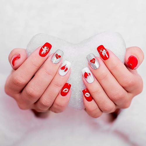 Miniatura 5 de Whaline Juego de 6 platos de estampado de uñas para el día de San Valentín con diseño de corazón con texto en inglés Love Kiss Heart para San