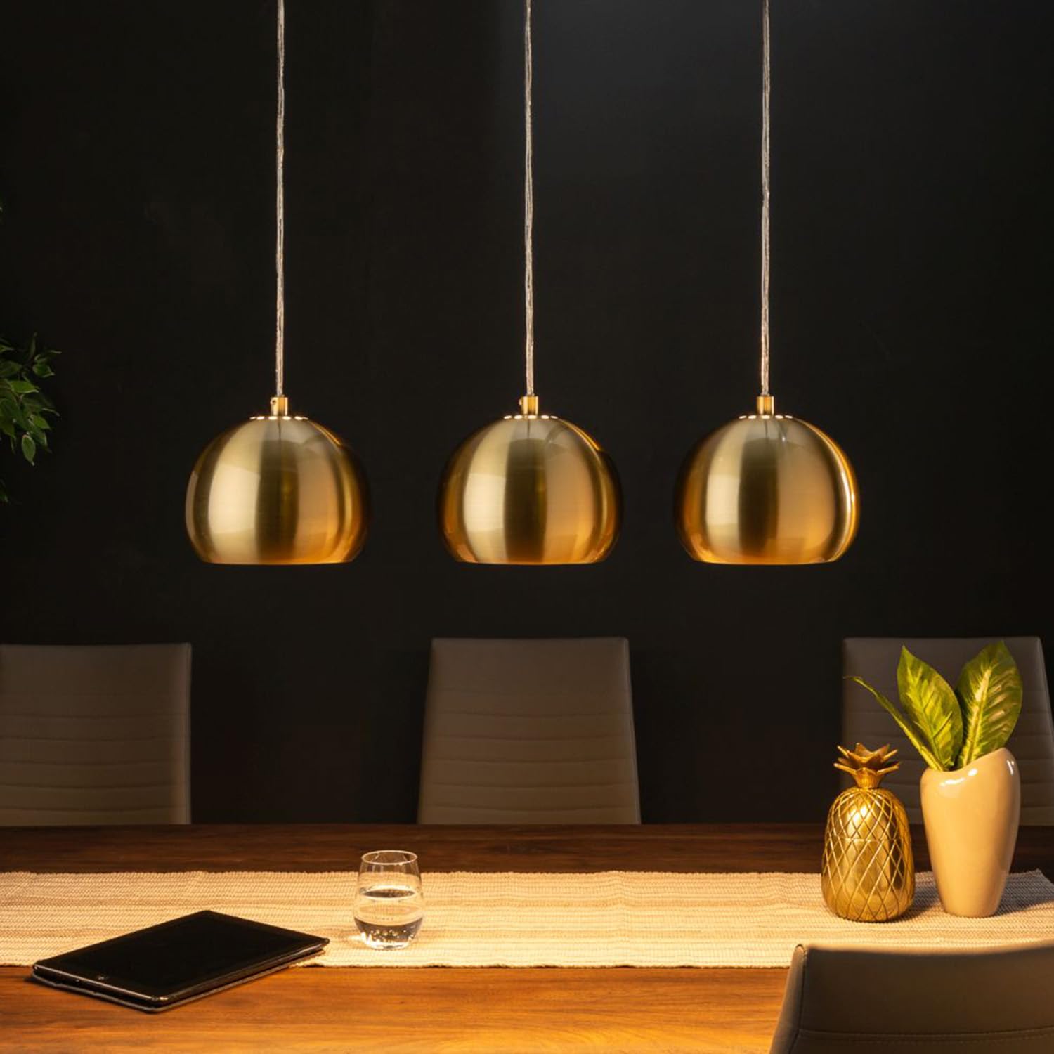 3-flammige Pendelleuchte Gold Mit Glas – Hängeleuchte E27, Höhenverstellbar, Für Küche, Esstisch & Wohnzimmer