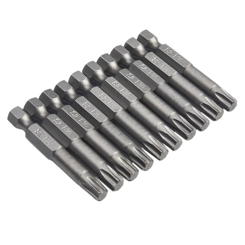 Juego de puntas de destornillador T30, 10 Uds., 50mm de longitud, 1/4 ", brocas hexagonales, taladro de seguridad a prueba de manipulaciones, brocas de inserción de destornillador MagneticTorx