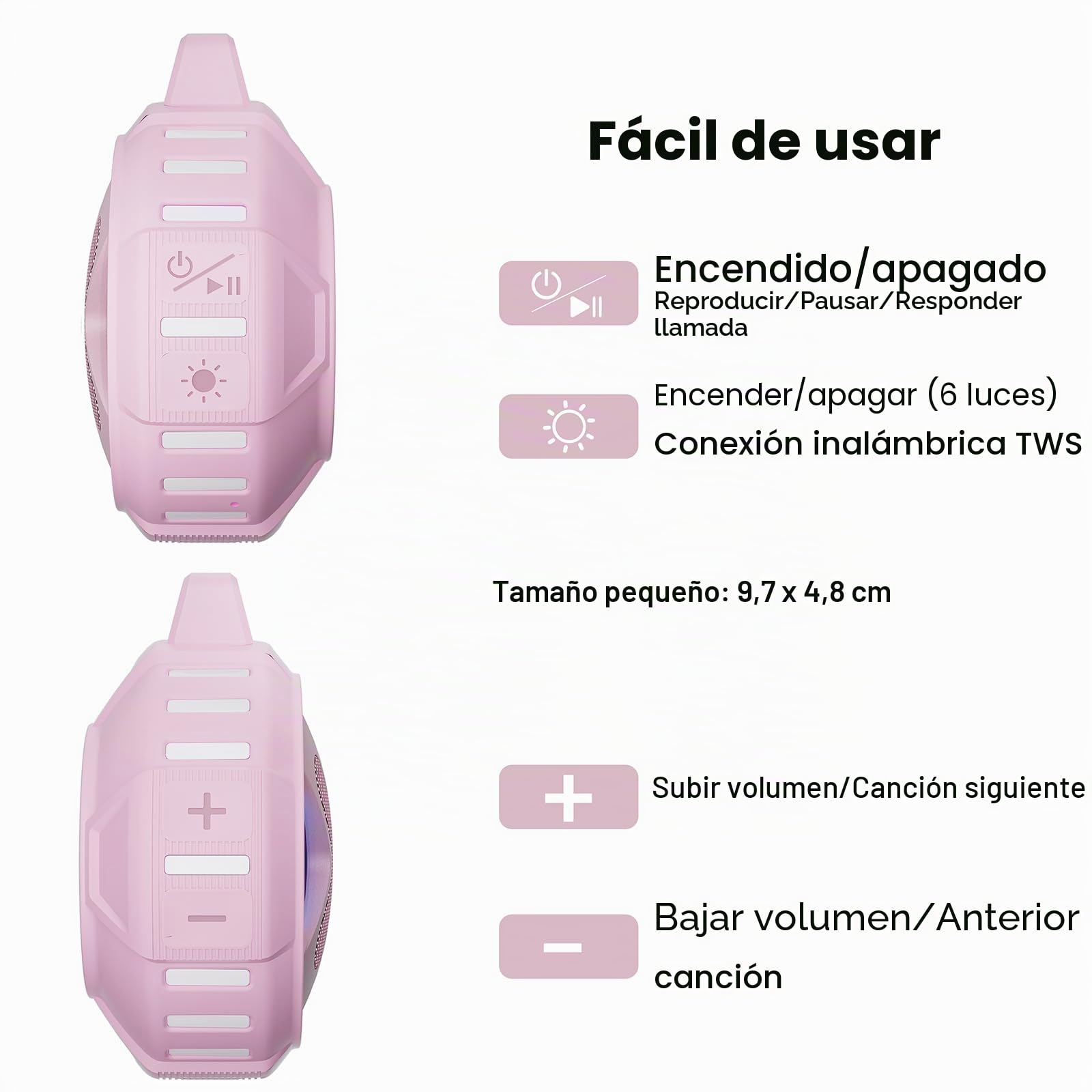 Xleader Mini Altavoz Bluetooth Rosa, Certificado IPX7 Impermeable Ducha Piscina Flotante Altavoz con Luces, Clip, Micrófono, Crystal Sound&Bass, Playa Viaje Ideal Chica Adolescente Mujer Regalos