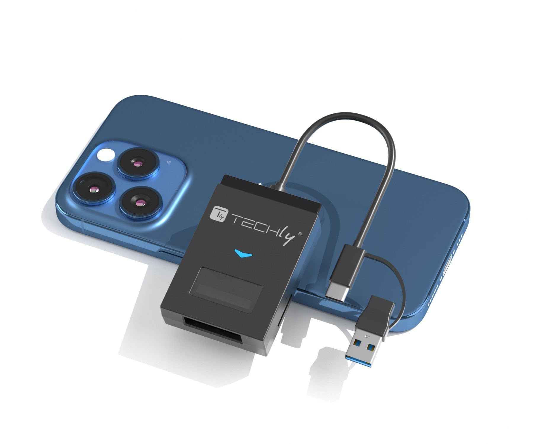 Techly 622298 Adaptador USB-A/USB-C a NVME/SATA M.2 con lector de memoria SD/TF negro