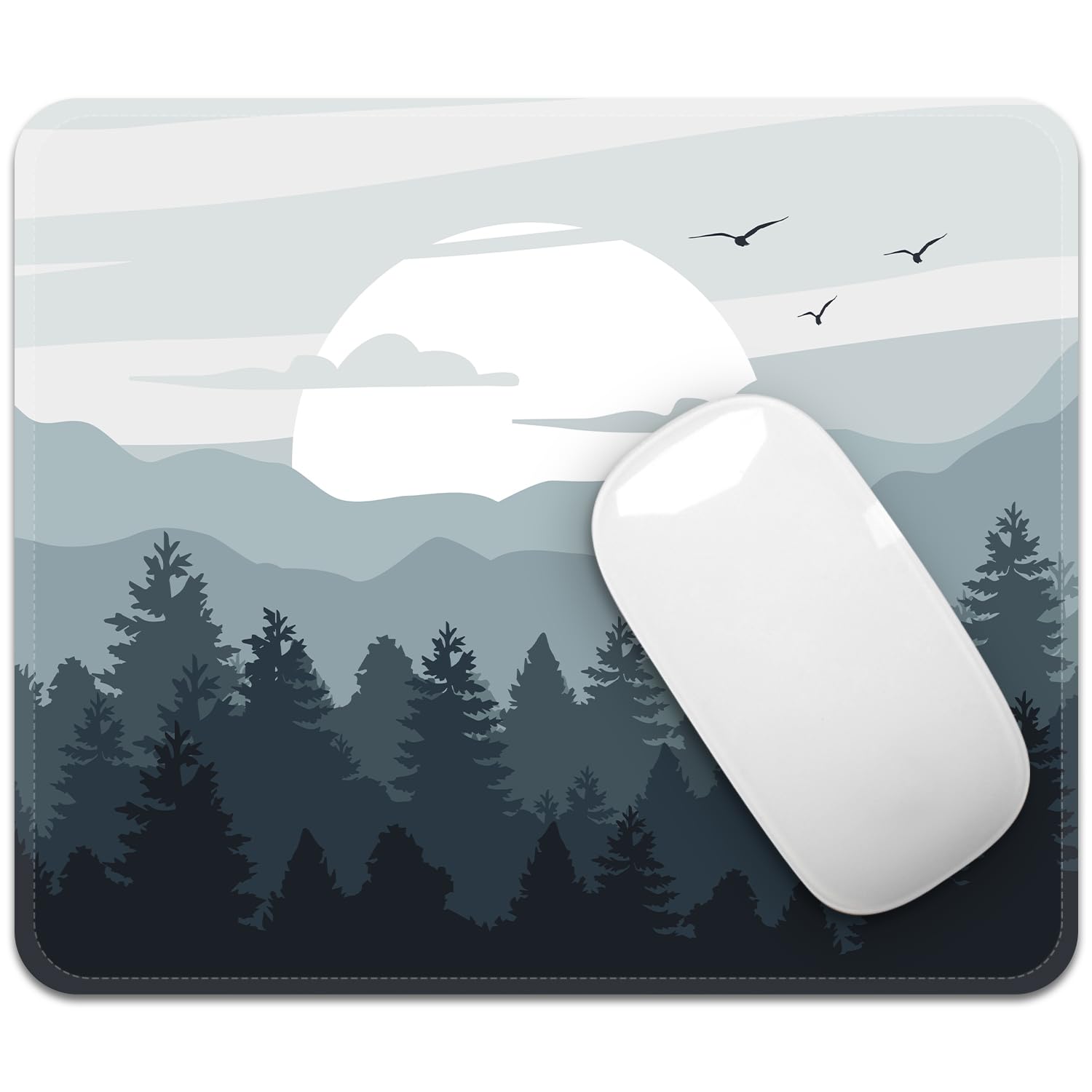 FROGIGO Mouse Pad with Stitched Edges - Nature Landscape Mousepad for Women, 9.25 x 7.75 inch Washable Square Desk Pad, Non-Slip Rubber Base, Office Home Laptop Accessories - Misty Mountain