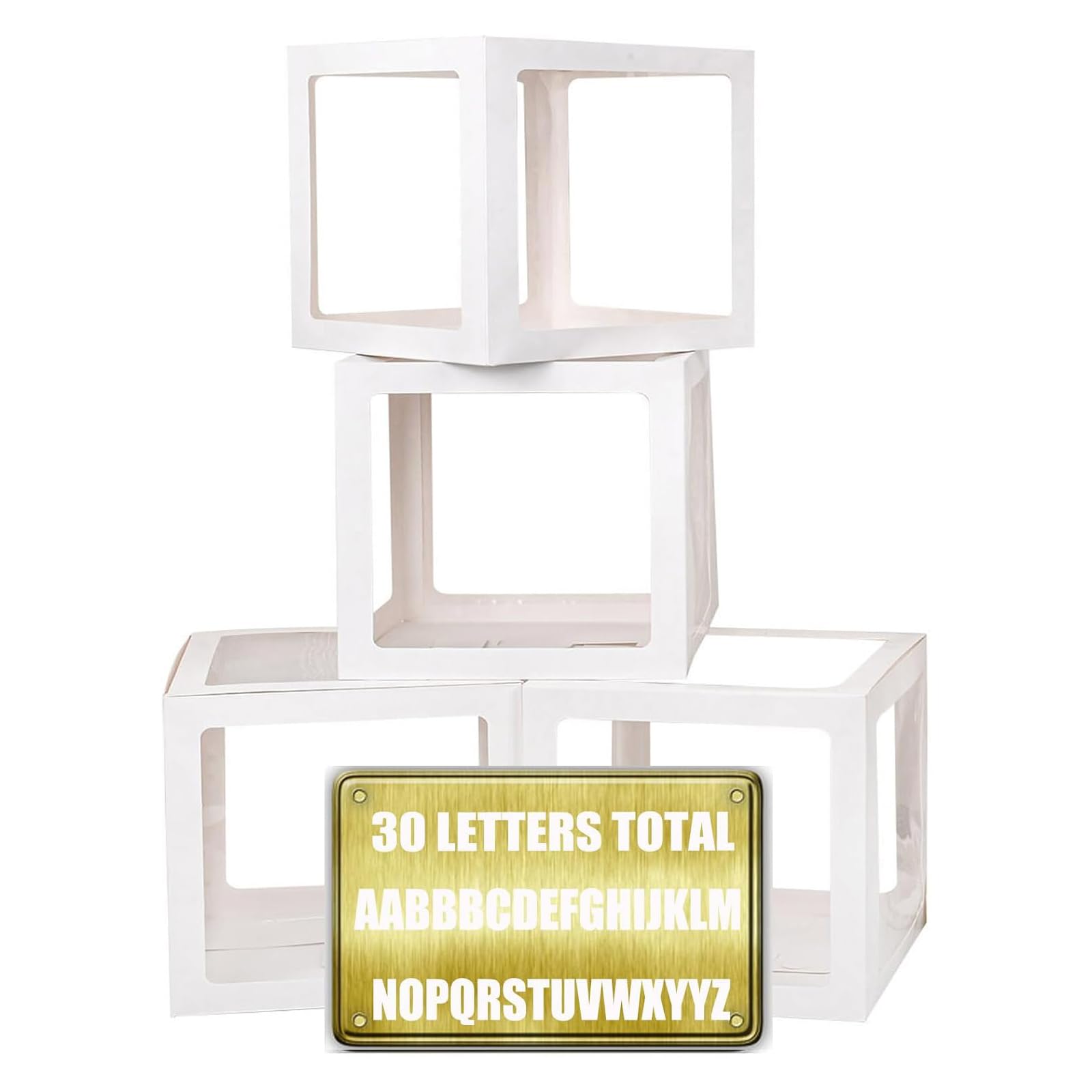 Baby Boxes with 30 PCS Letters, 4 Transparent Balloon boxes for Gender Reveal Birthday Wedding Baby Shower Decorations