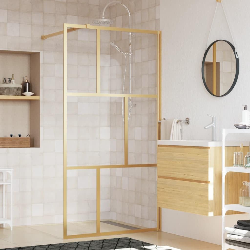 Ściana Prysznicowa Typu Walk-in Z Przezroczystym Szkłem Esg Gold 90x195 Cm, Kabina Wannowa, Panel Prysznicowy W łazience, ścianki Działowe Kabiny Prysznicowej Obramowania śc, Gold, 115 x 195 cm