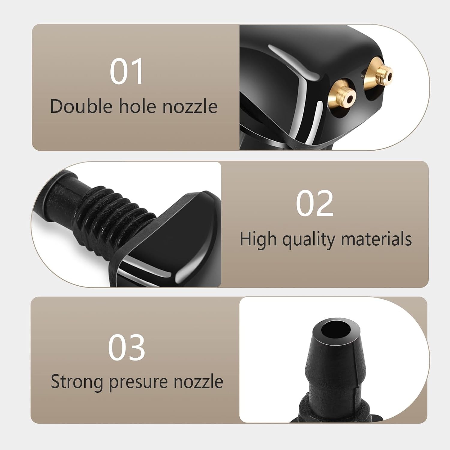 2 PCS Car Double Hole Straight Column Front Windshield Water Spray Nozzle, 1.14" x 0.71" Adjustable Powerful Jet Wiper Cleaning Nozzle, 0.31" Connector with Plastic Nut, for Cars (Black)