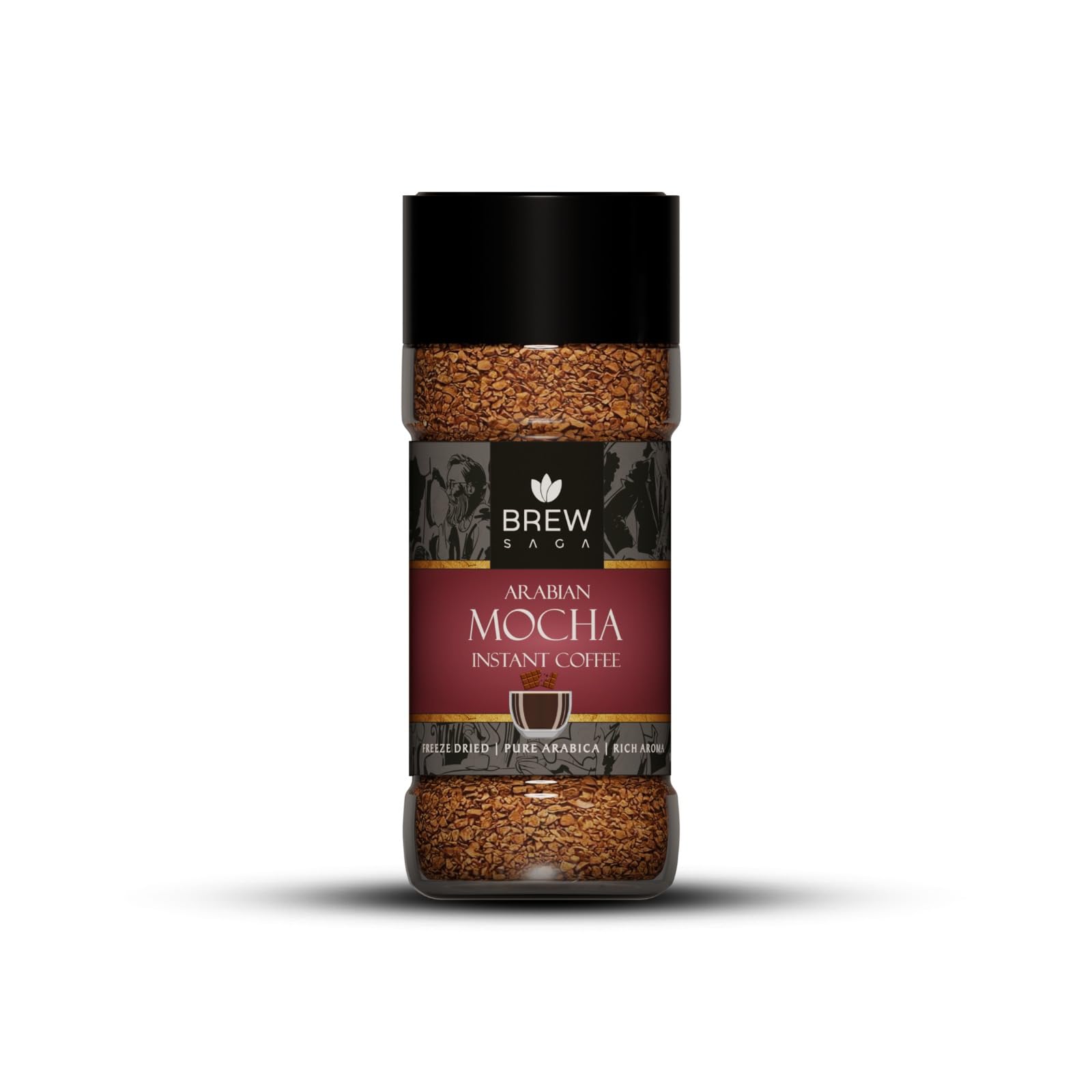 BREWSAGA Arabian Mocha Instant Coffee | 100% Arabica | Freeze-Dried | Ideal Flavoured Coffee | No Added Sugar | Makes 50 Cups | 100 Gram | Cafe Like Coffees At Home | Coffee Powder In Fresh