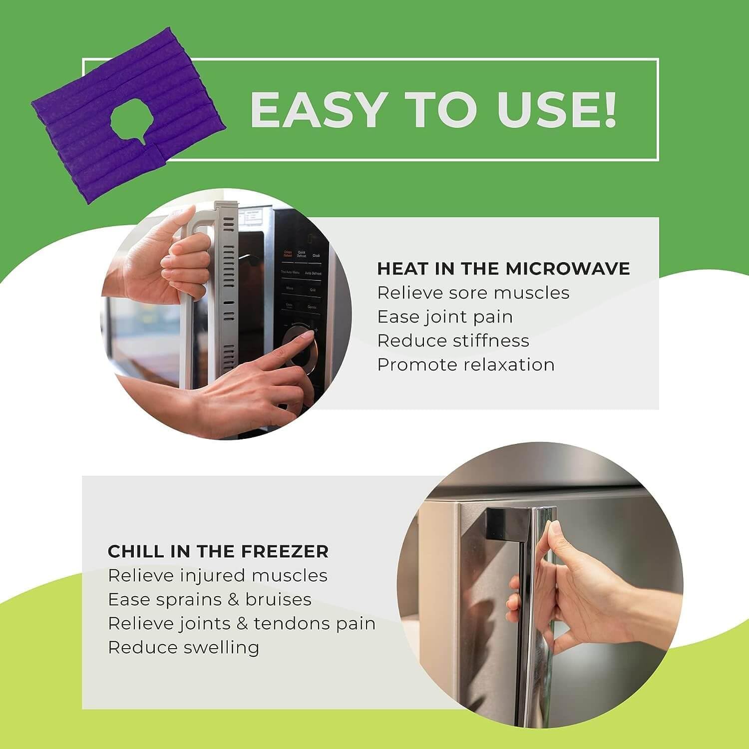 Nature Creation Reusable Microwave Heat Pad - Microwave Heating Pad for Neck, Shoulders & Upper Back, Cold Compress & Hot Pack, Heat Pack Warming Pad, Microwavable Heating Pads - Purple Cotton Fleece