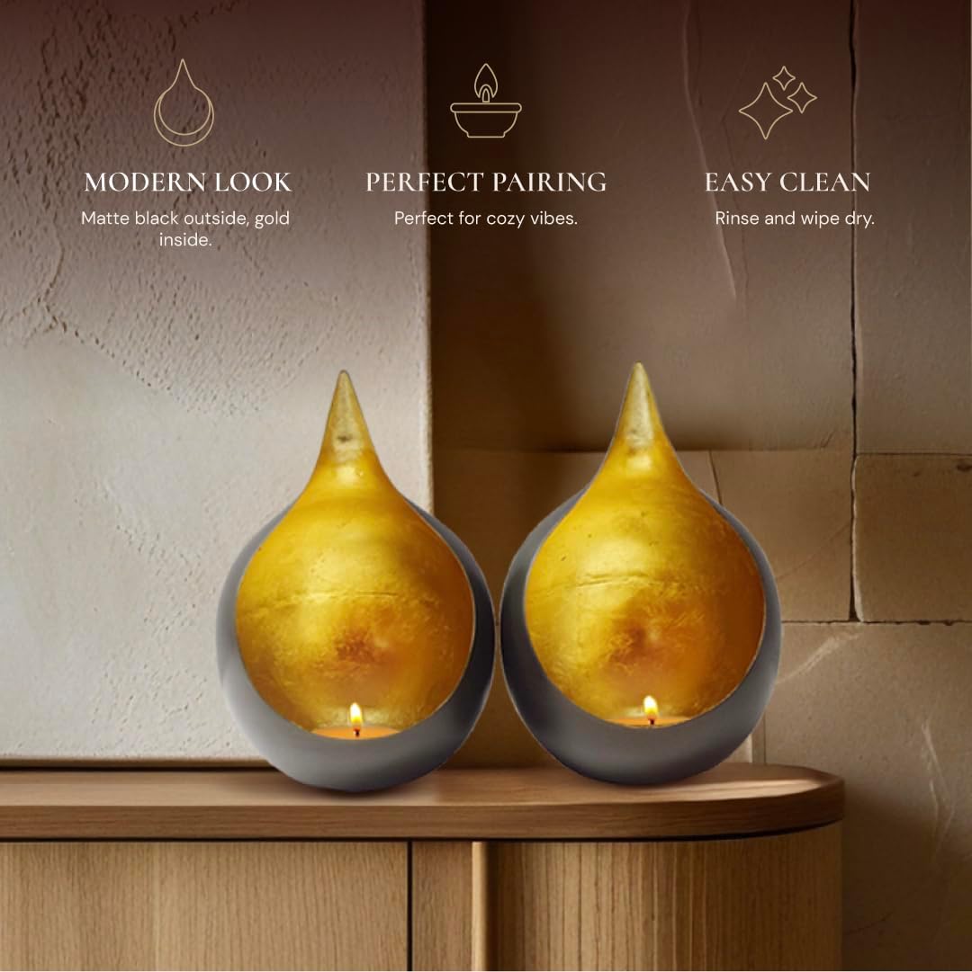 Decozen Tea Lights Votive Candle Holders Set of 4 Handcrafted Metal Home Decor for Console Table Centerpiece Dining Living Room Bedroom Office Farmhouse Events Wedding Decorations - Gold Leaf Color