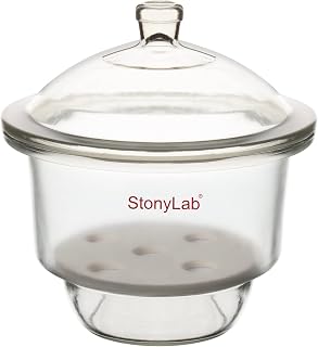 StonyLab Glass Desiccator with Porcelain Plate & Knob Cover, 7.1 Inch ID - Lab Essential for Drying Moisture-Sensitive Samples
