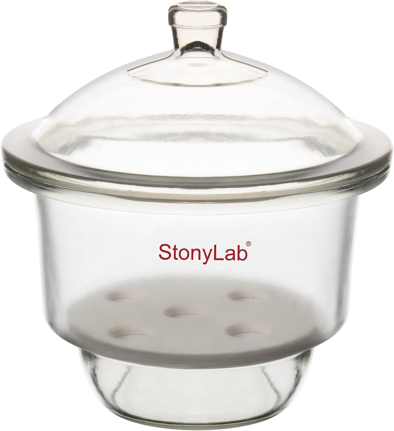 stonylab Glass Desiccator, Lab Desiccator with Knob Cover and Porcelain Plate ID: 180 mm for Laboratory Research