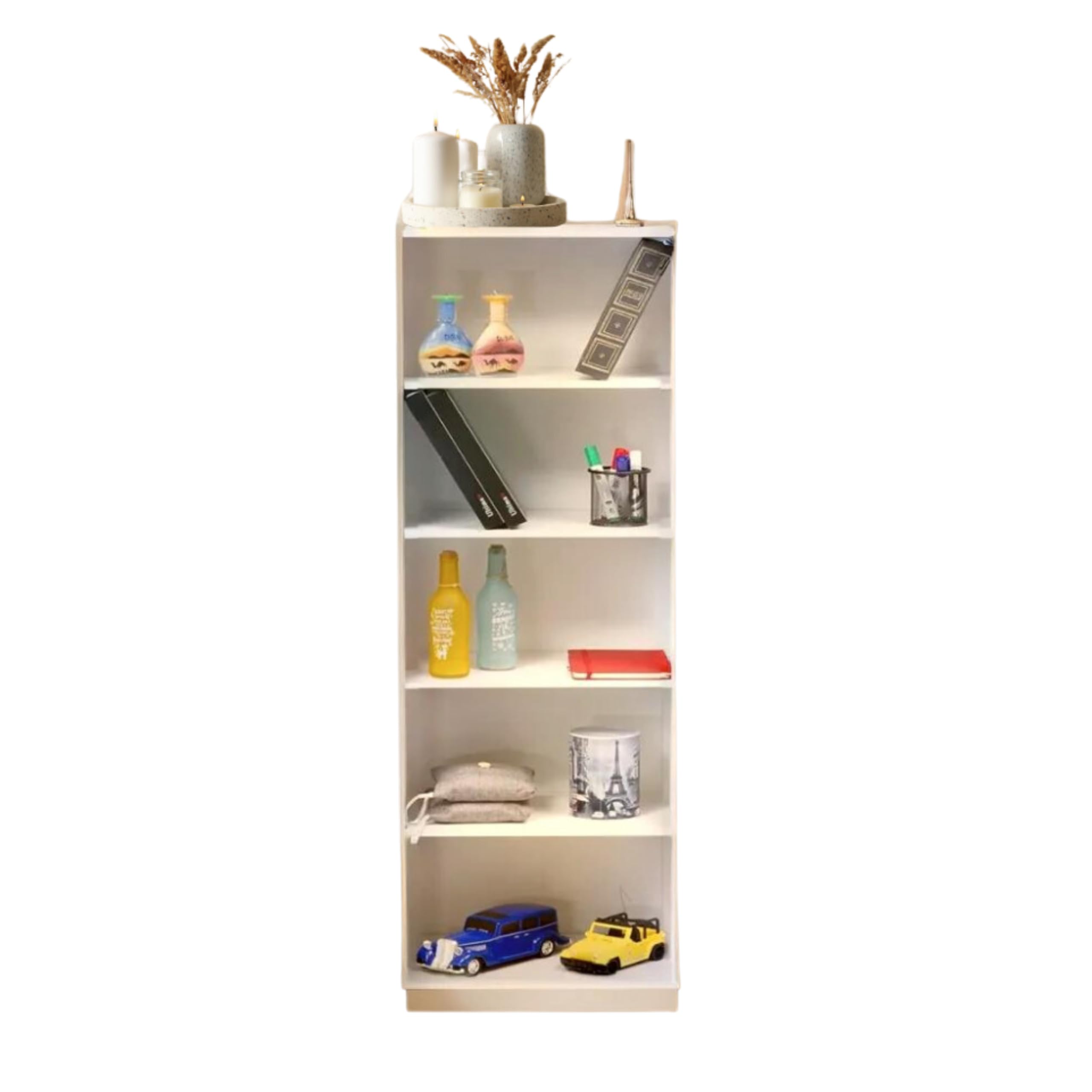 WT-EASYCARE 5-Tier White Open Shelf – Engineered Wood Multi-Purpose Storage Shelf for Home & Office - Ideal as a Bookshelf, Kitchen Shelf, Toiletries Storage, Display Cabinet & Wardrobe Organizer