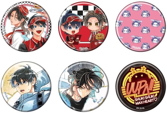 Shukyushki Max Heart 01 (Official & Drawn Illustration) Can Badge Complete Set of 6 Pieces Box