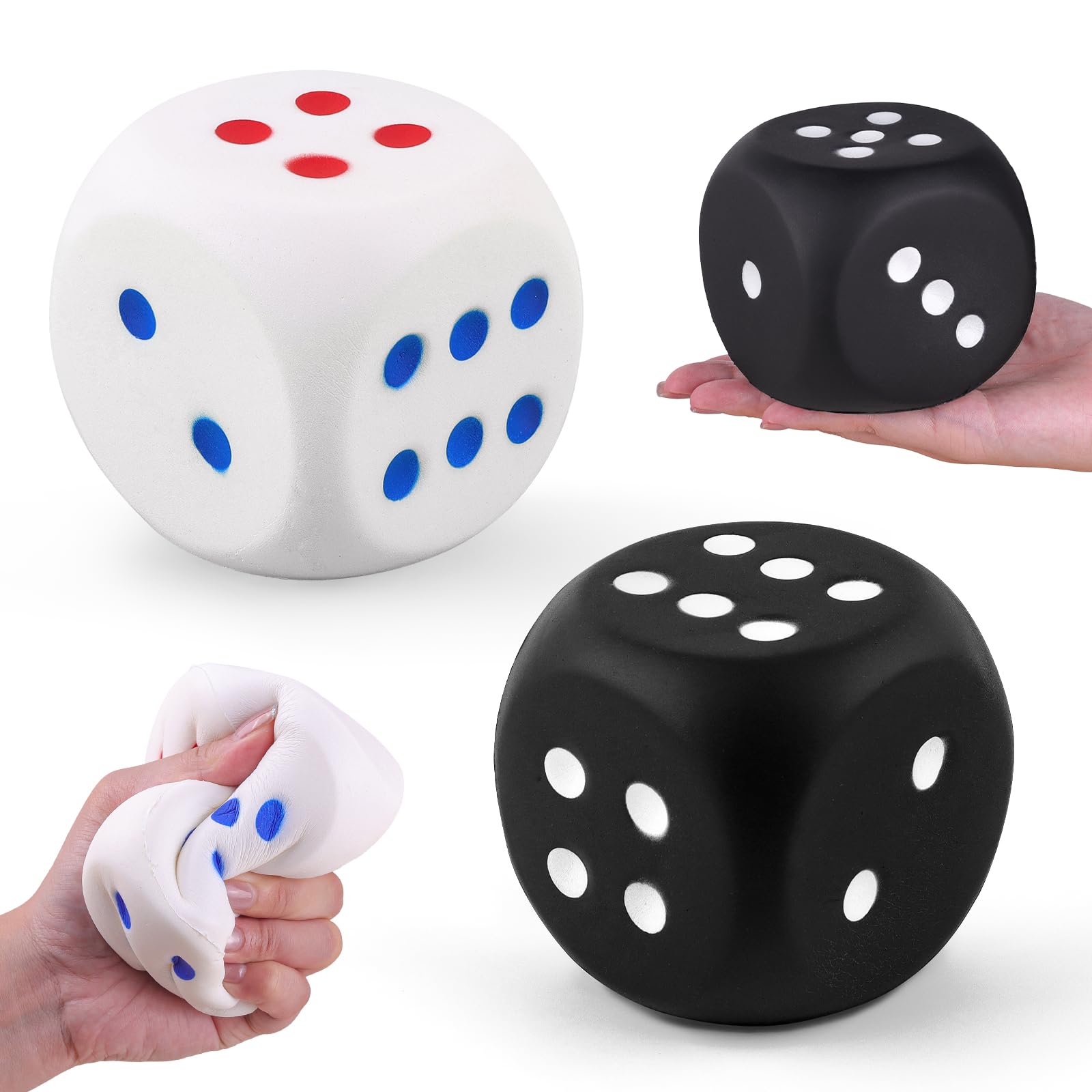 Anboor 2 Pcs Large Foam Dice for Adults Kids - 3.54" Jumbo Big Dice Giant Soft Fun, Colorful Dices for Game Nights & Classroom Activities (White & Black)