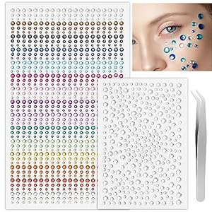 Face Gems Self Adhesive Face Rhinestones for Makeup Festival Face Jewels, Stick On Rhinestones Hair Gems, Rhinestones Stickers for Makeup, Face, Hair, Eye, Nail, Crafts (Colourful)