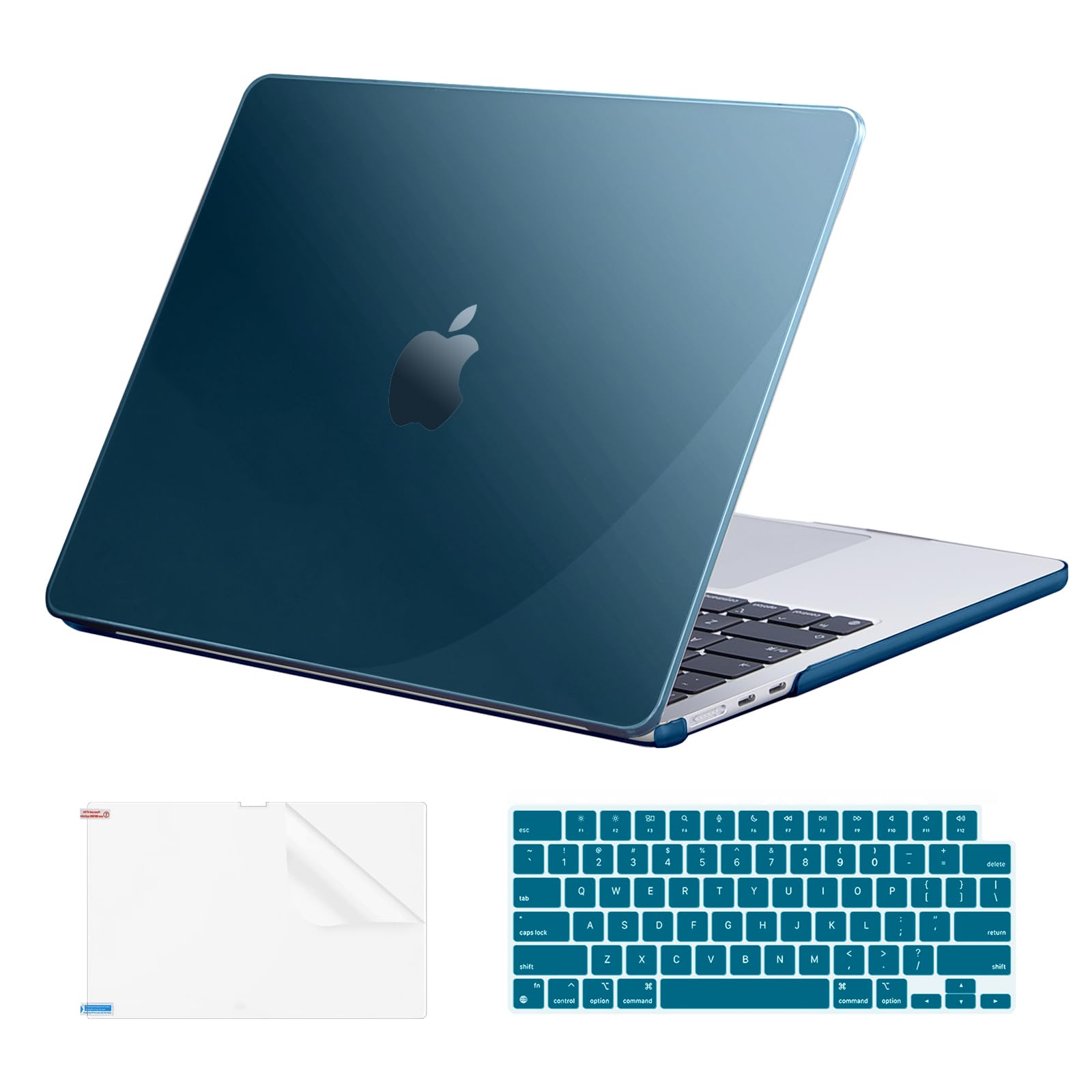 EooCoo Case Compatible with MacBook Air 13 inch 2025 2024 2023 2022 M3 M2 A3113 A2681, Green Air 13.6" Laptop Hard Shell Case + Keyboard Skin Cover + Screen Protector, Forest Green