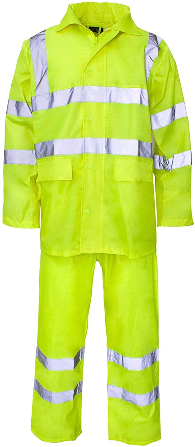 StyleWear Męski kombinezon przeciwdeszczowy Hi Viz wodoodporny płaszcz i spodnie kombinezon przeciwdeszczowy dla dorosłych lekka odzież przeciwdeszczowa wysoka widoczność zestaw, Żółty (wizjer hi Vis), S