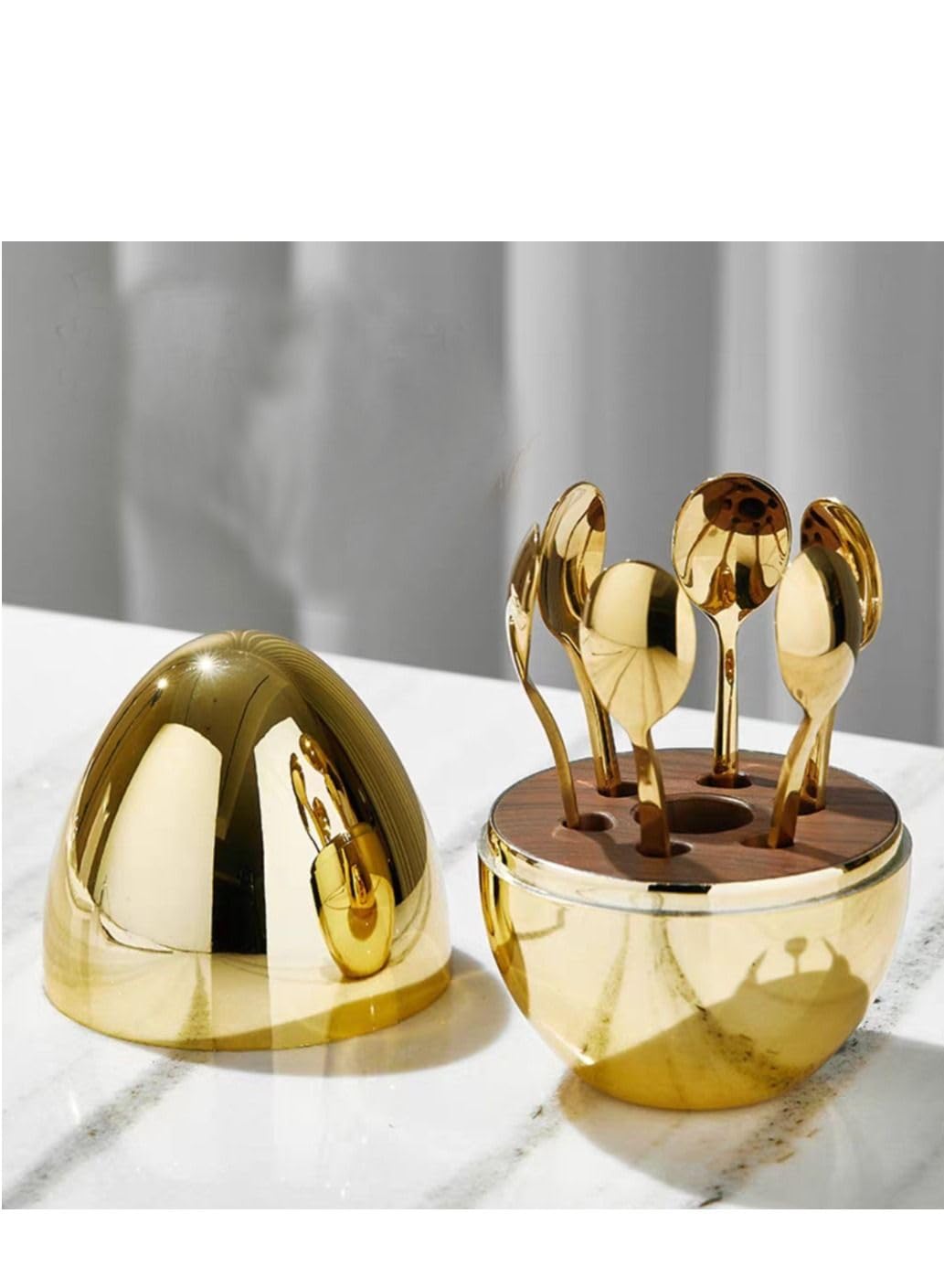 MINI Luxury 6 piece Coffee Egg-Shaped Spoon Holder Tableware Storage Cutlery Set
