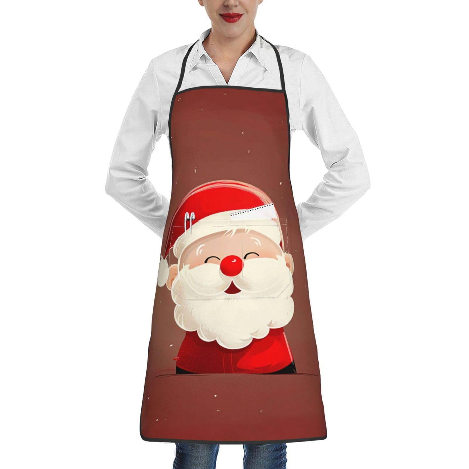 Jkseepyn Unisex Cute Santa Claus Prints Kitchen Bib Aprons For Women Men, Home Kitchen Adjustable Chef Bakers Waterproof Cooking Bbq Apron With Pockets