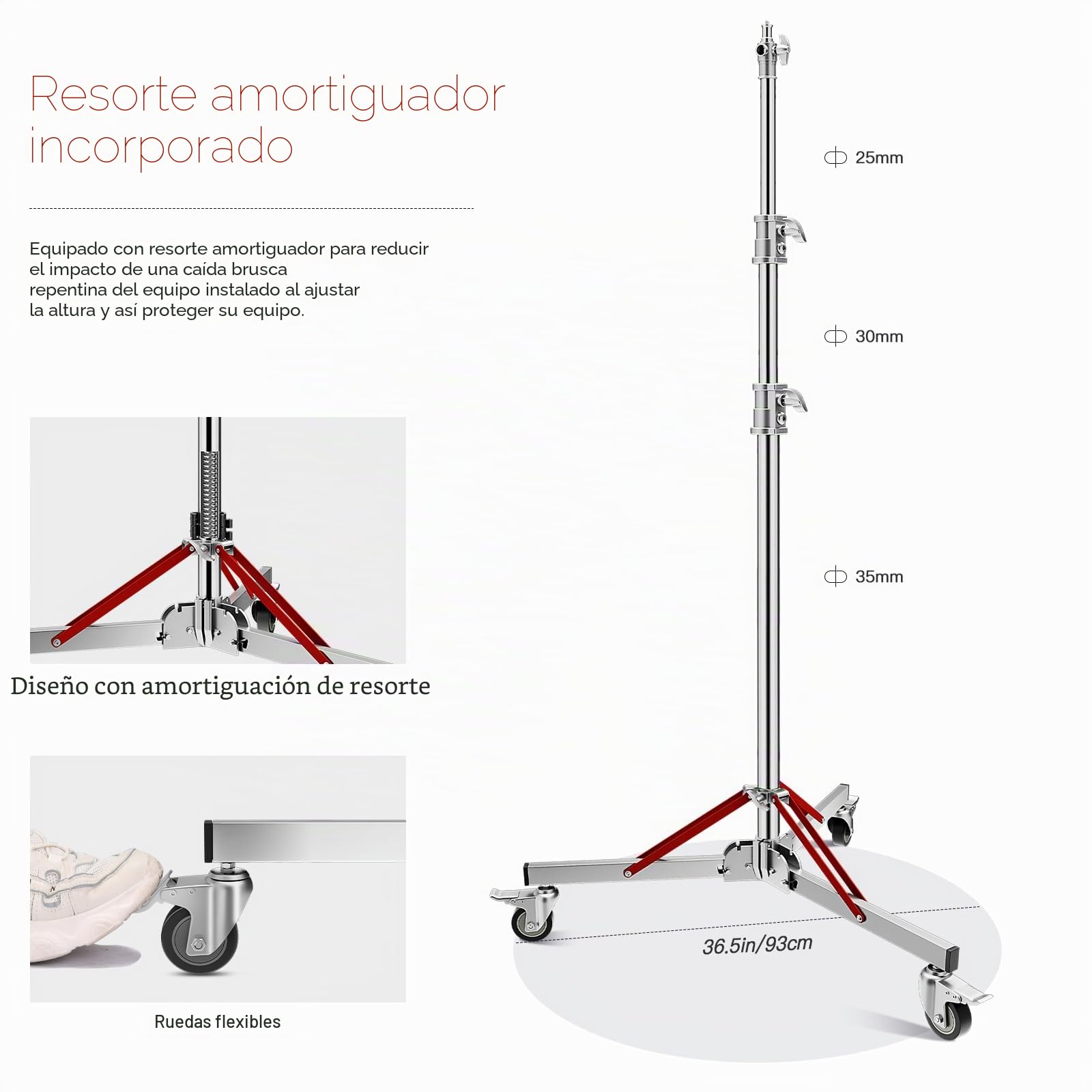 Soonpho WS-300 Pro Light Stand 100% Acero Inoxidable Soporte de Luz C Stand con Ruedas y Boom,Metal Heavy C-Stand Heavy Duty MAX. Altura 300 cm (9.84 pies) para Reflectores,Monolights