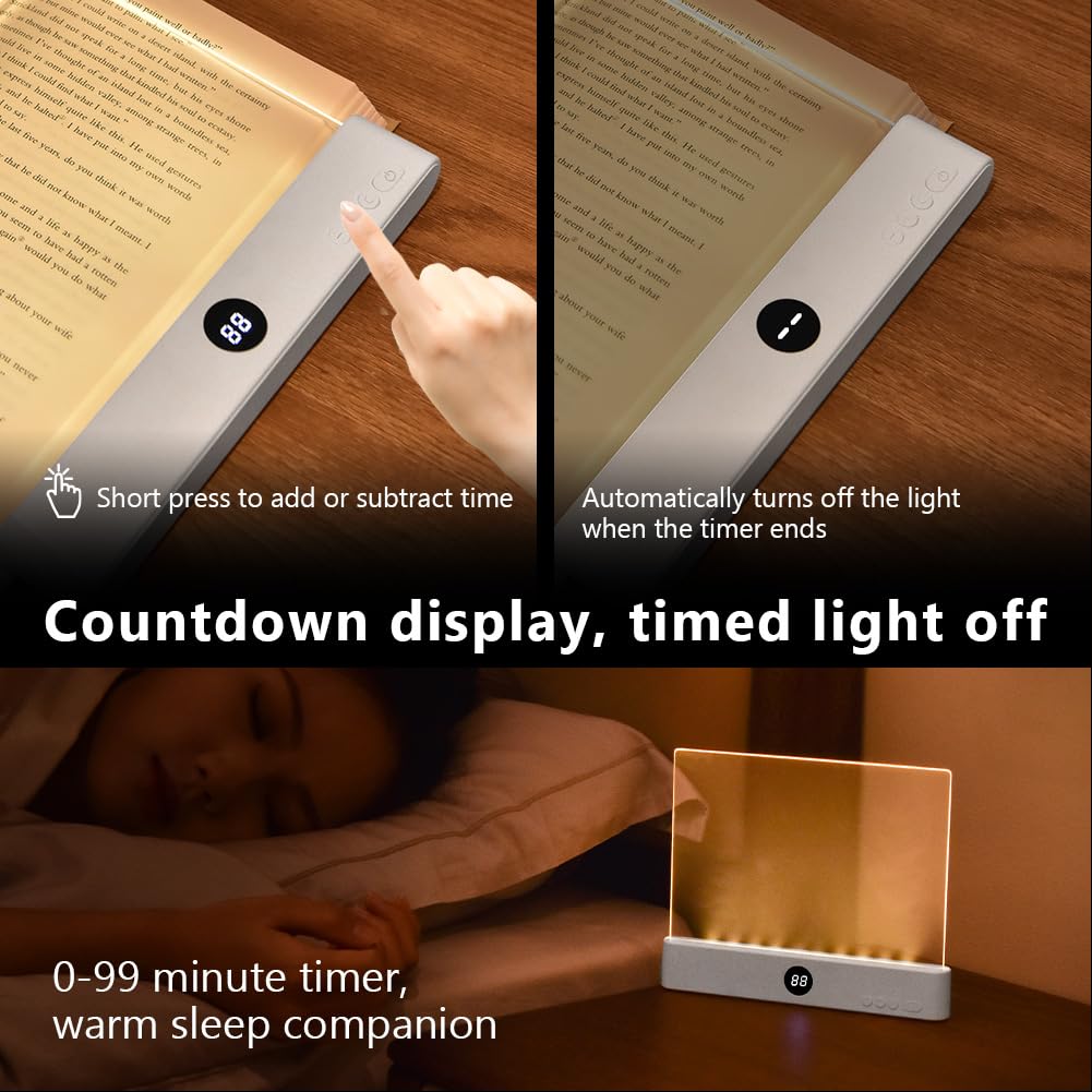 HOTUT Luz Plana para Libros, Luces de Lectura LED para Libros en la Cama, Lámpara de Lectura Recargable, 3 Colores de Protección Ocular & Brillos Continuamente Ajustables, Protección Ocular (Blanco)