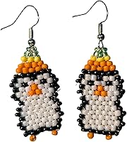 Handmade Penguin Beaded Dangle Earrings - Colorful Seed Beads, Adorable Animal Design, Lightweight Drop Earrings