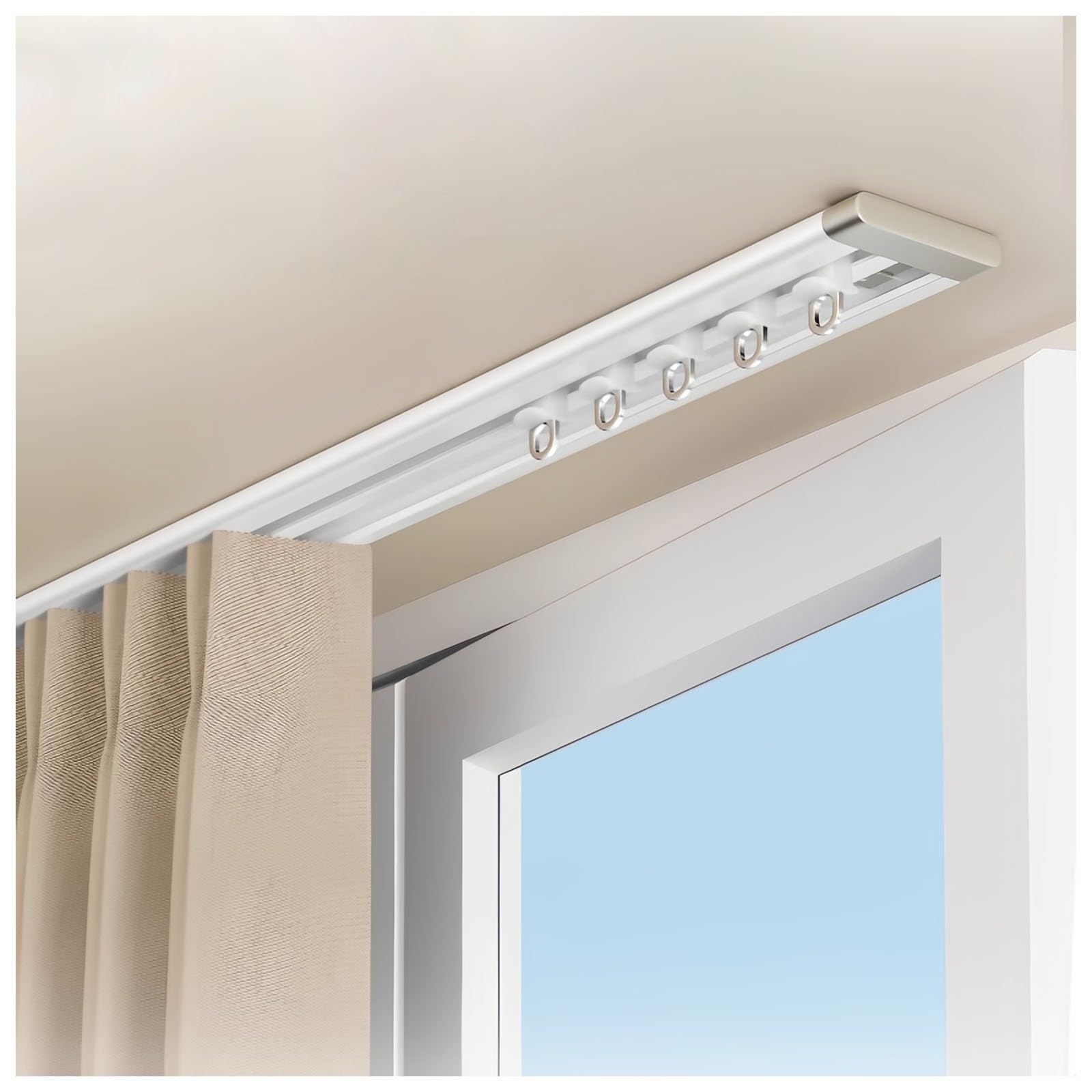 Tringle à rideaux auto-adhésive ultra fine – Rail de plafond et de mur réglable en aluminium sans perçage (5 m à 5 m) – Parfait pour la décoration d'intérieur moderne et installation facile
