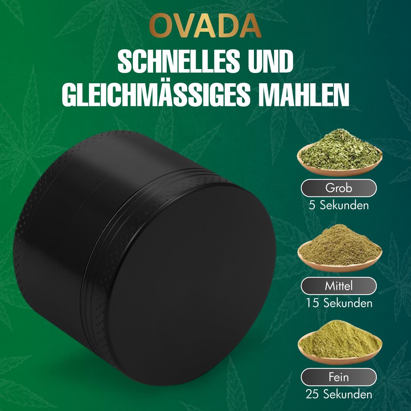 Lot de 4 broyeurs en acier inoxydable de qualité supérieure - 50 mm - Pour épices, tabac, épices et herbes - Noir