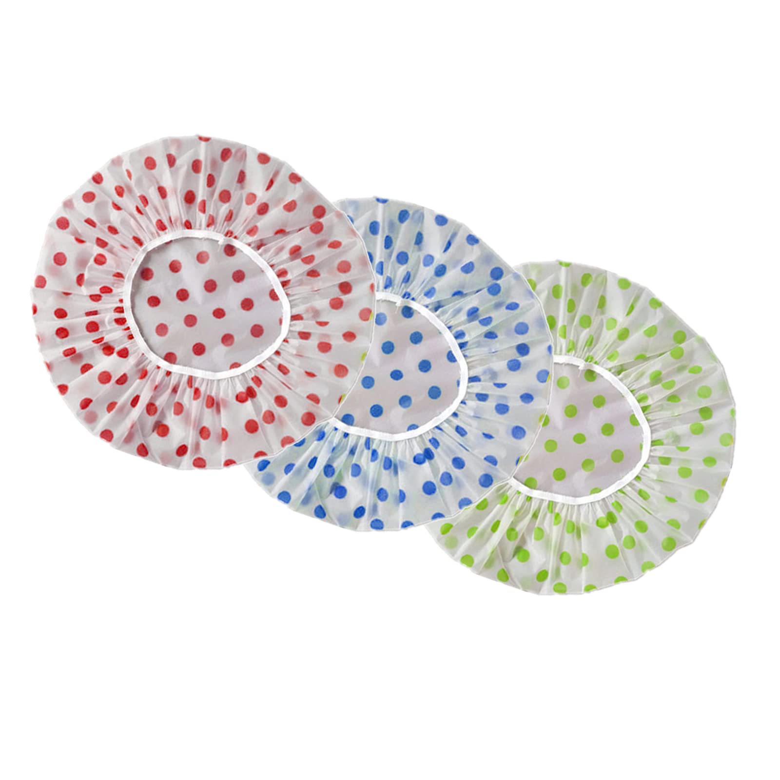 Juformin Waterproof Shower Cap, Reusable Shower Bath Caps, Elastic Band Bathing Shower Hair Caps, Coloured Polka-dot Plastic Caps